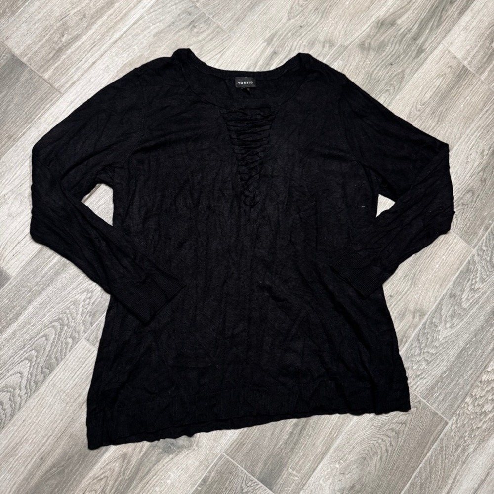 Torrid Black Lace Up Lattice Neck Long Sleeve Knit Sweater Womens Plus Size 3XL